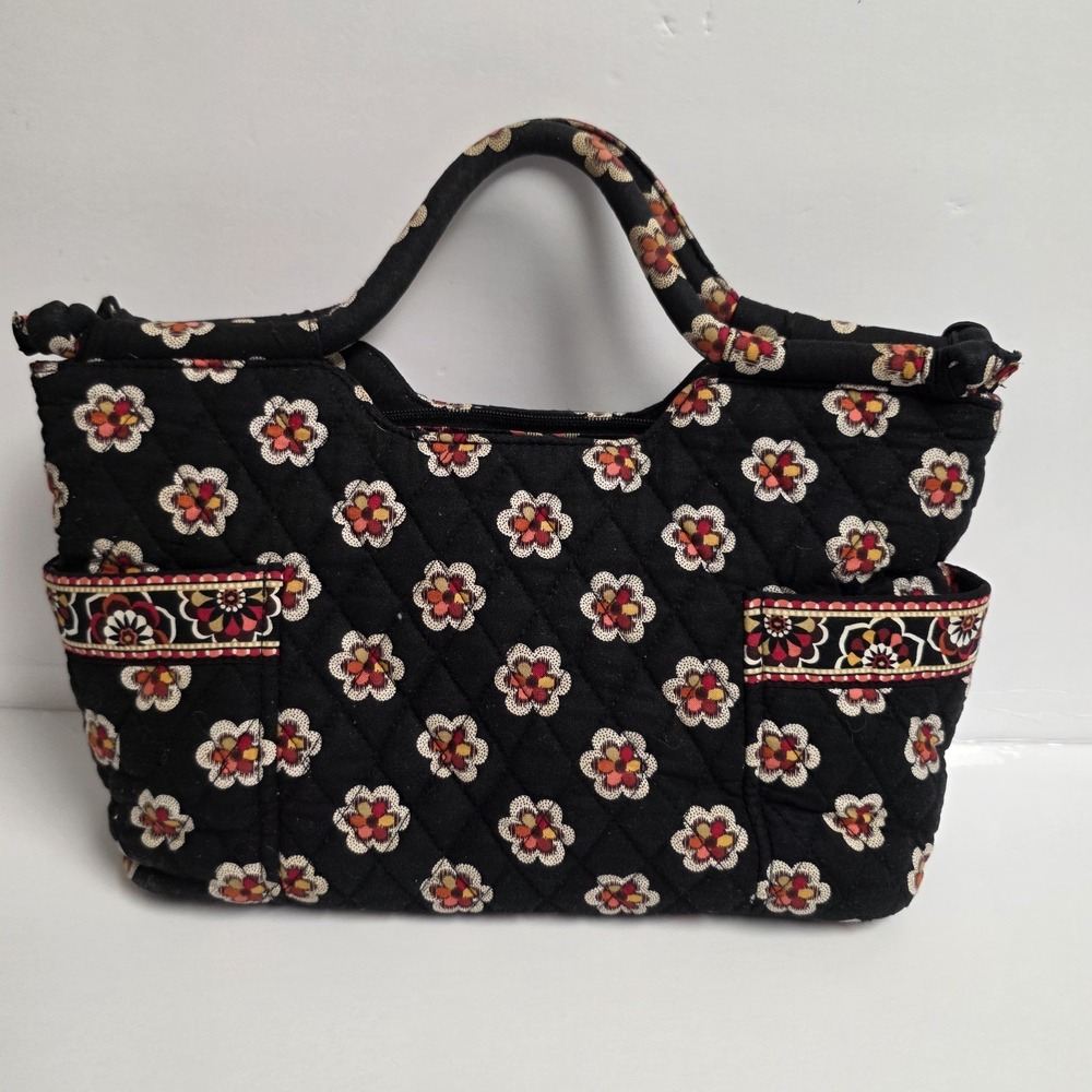 Vera Bradley Gabby Satchel Pirouette Black Quilted Floral Purse Handbag